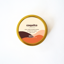 Load image into Gallery viewer, Coquito candle packaging with a gold lid on a white background