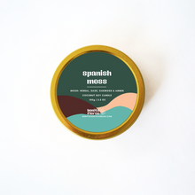 Load image into Gallery viewer, Candle container labeled &#39;Spanish Moss&#39; on a white background
